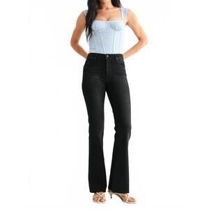 NEW JUST BLACK DENIM high rise scissor cut flare jeans in darker washed black